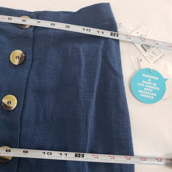 NEW!! WET Women SIZE XS Linen Blend Melodie Flounce Mermaid Skirt Steel Blue - Picture 9 of 15
